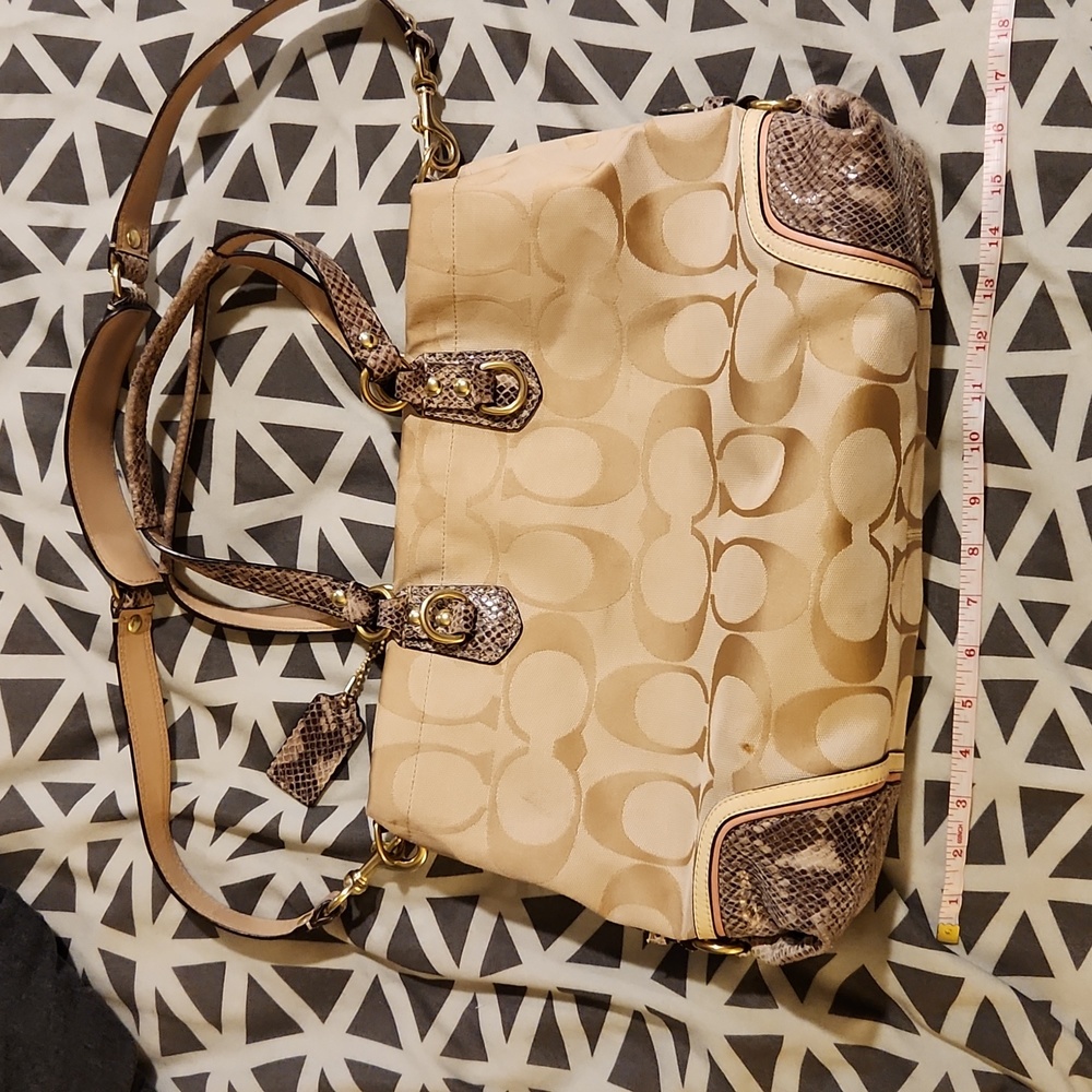 Beige Coach Signature Canvas & Python Embossed Le… - image 3